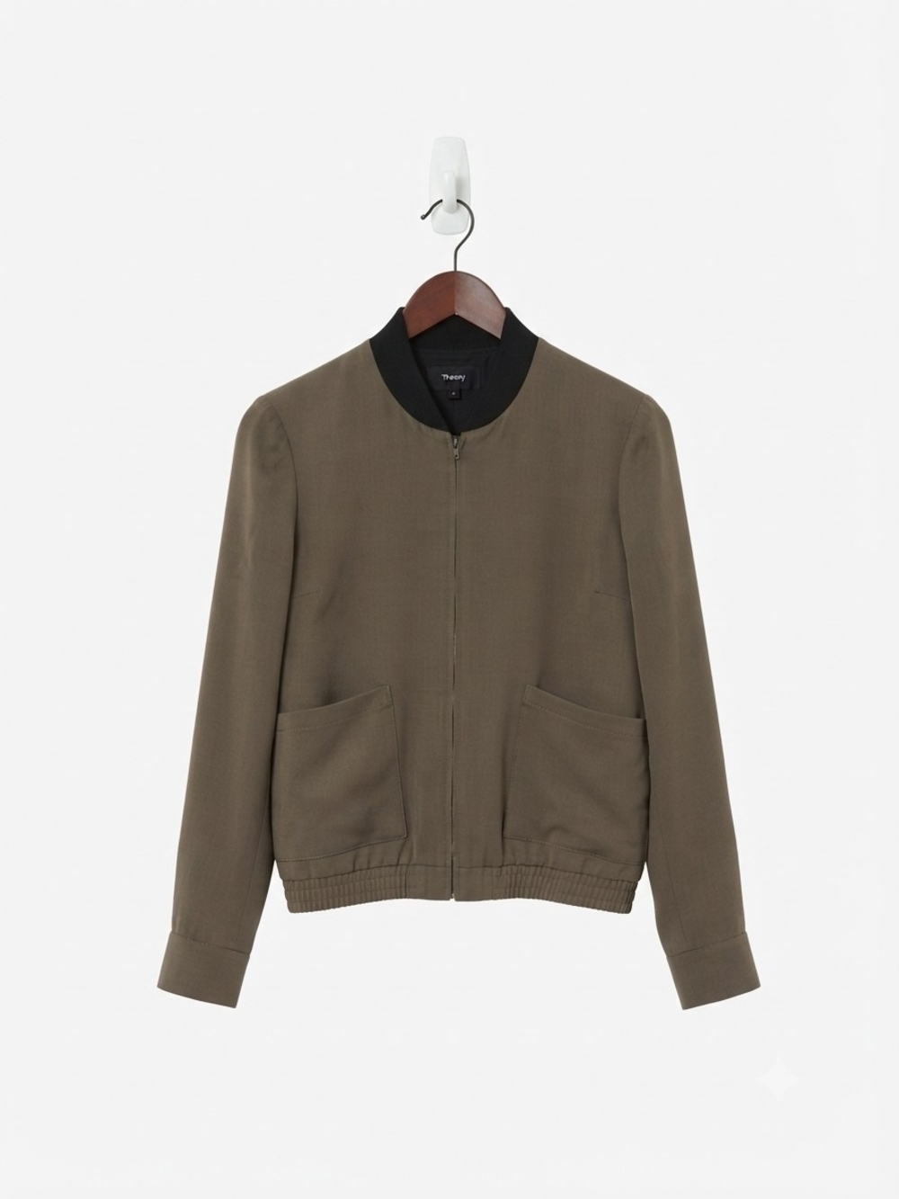 Theory Olive Green Silk Bomber Jacket Size S